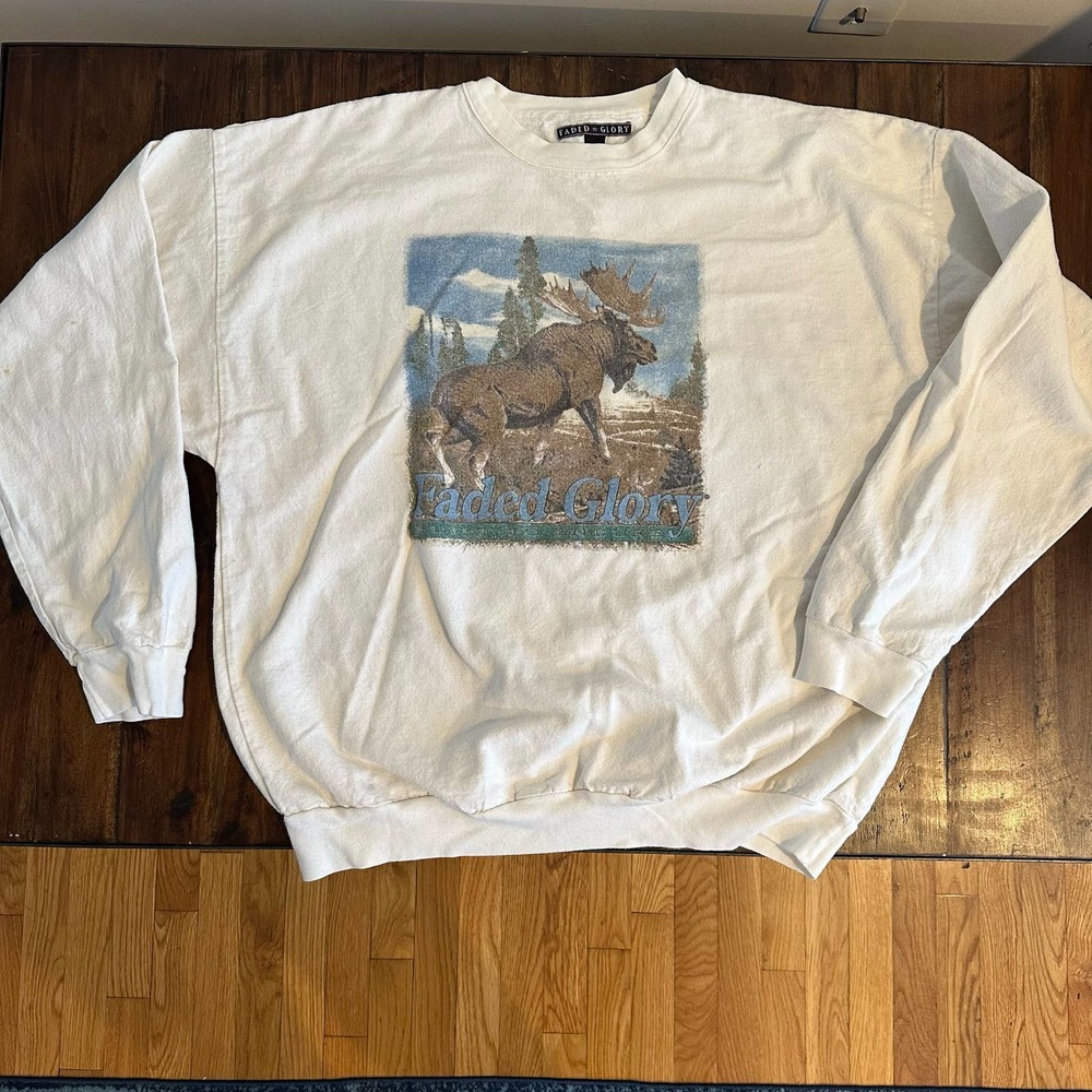 Vintage Faded Glory made in USA 100% cotton moose graphic sweatshirt size XL